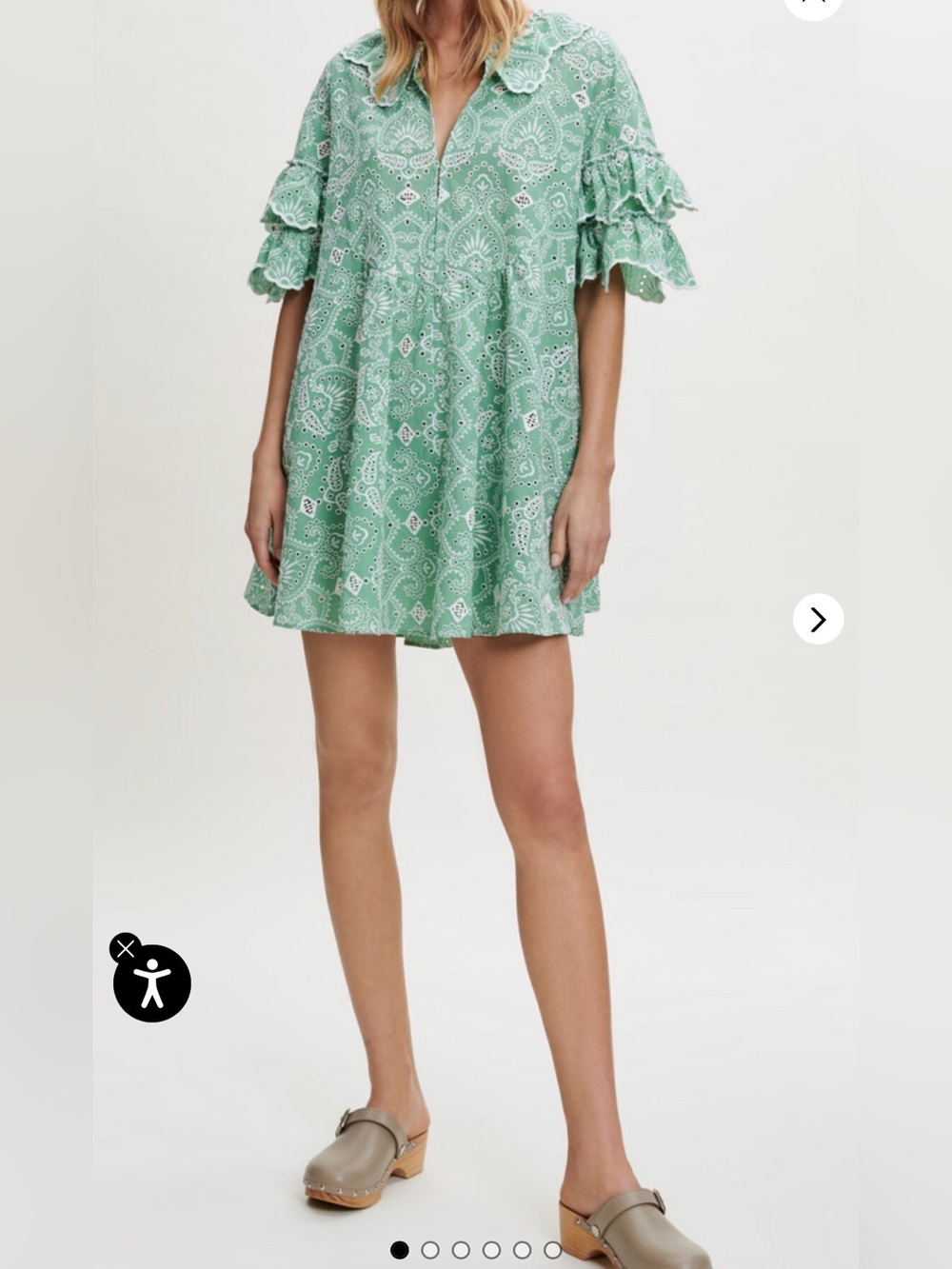 Green Paisley Ruffle-Sleeve Women's Top